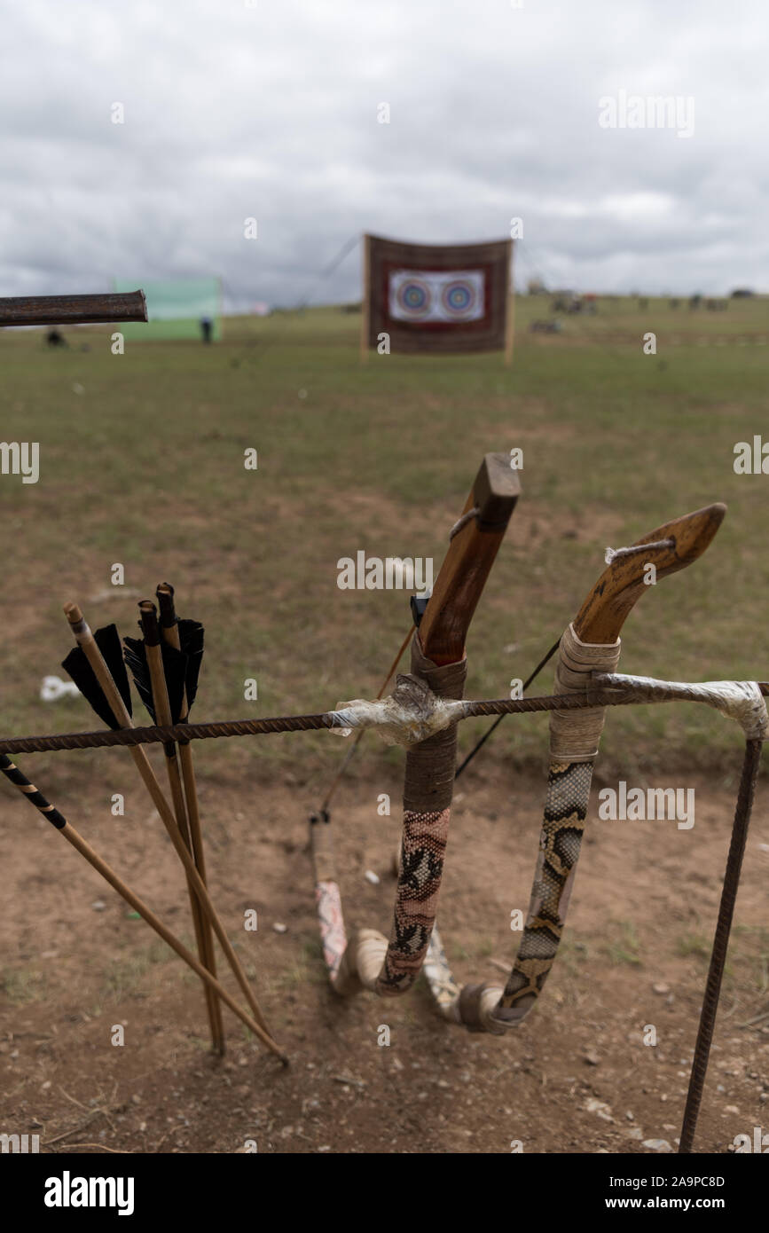 I tre giochi di uomini - Naadam Festival in Mongolia Foto Stock