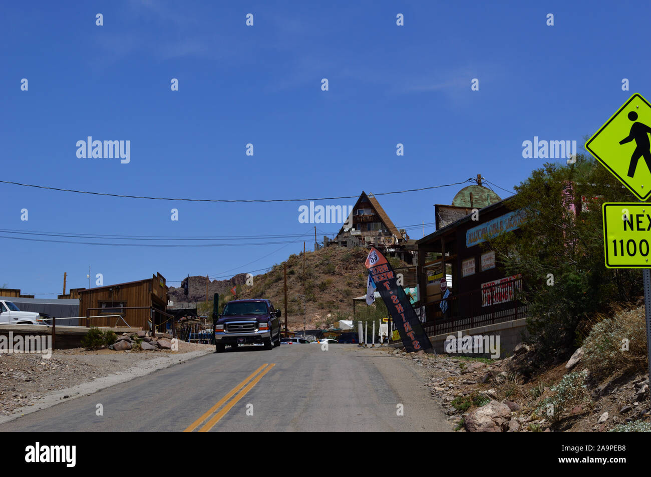 Oatman, Arizona, Stati Uniti d'America - Luglio 2018: immagini iconiche del famoso e storico percorso 66, Oatman e Seligman Foto Stock