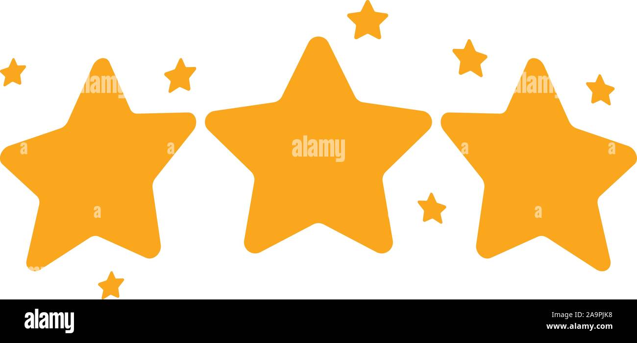 Isolate il vettore d'oro stelle logo. Segno di rating. Standard di qualità e la relativa icona. Simbolo di ricompensa. Tre a cinque punte. Elemento di spazio. Emblema di campione. Illustrazione Vettoriale