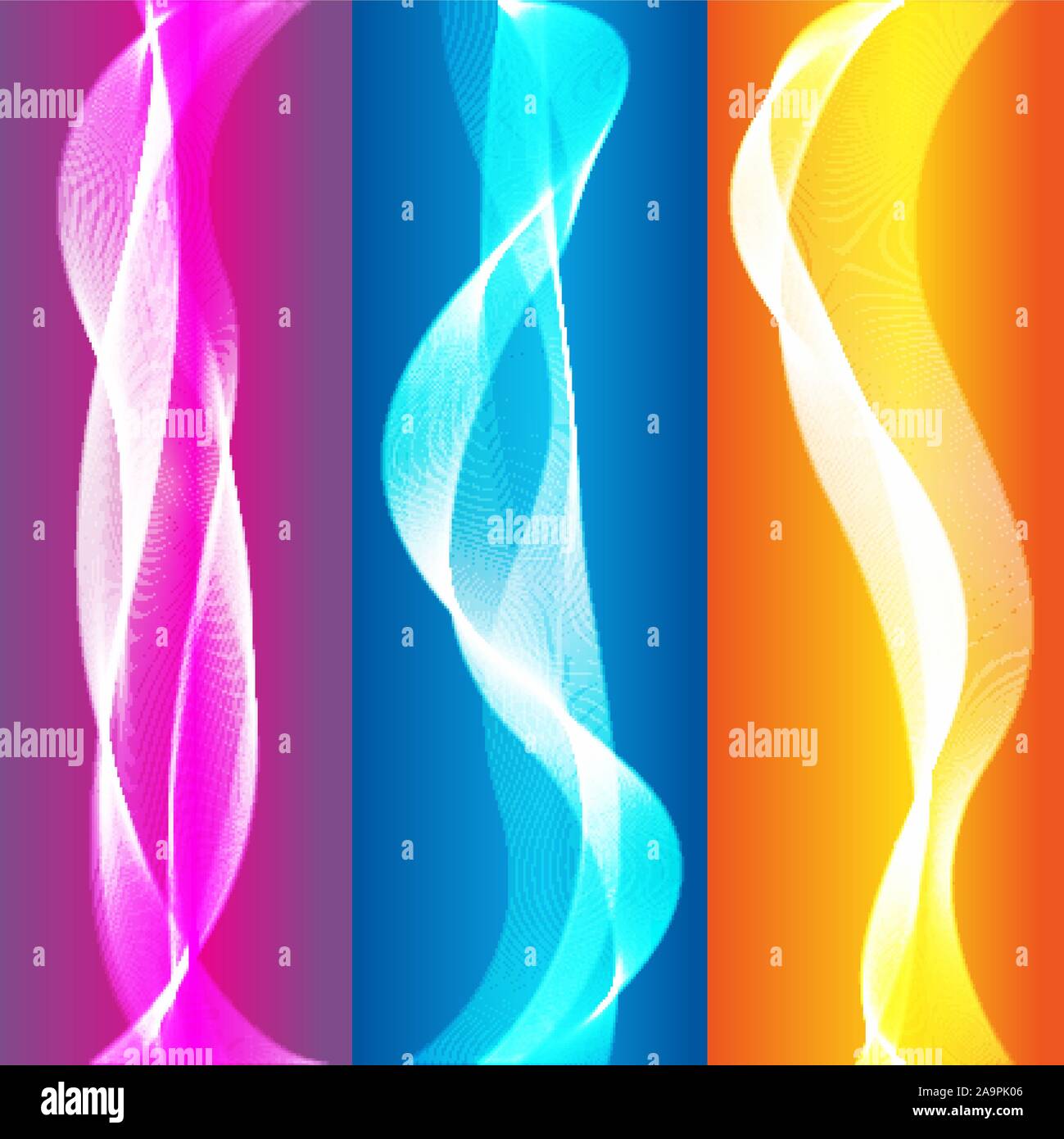 Abstract liscia colorata vettore d'onda impostata sul colore di sfondo. Flusso di curva blu, viola, arancione fumo illustrazione del movimento. Illustrazione Vettoriale