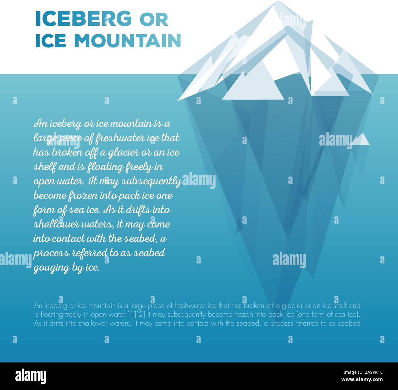 Bianco di punta del vettore ice mountain illustrazione vettoriale. Iceberg in stile minimal design. Template vettoriale per infographics. Blu acqua pulita. Isolato Illustrazione Vettoriale
