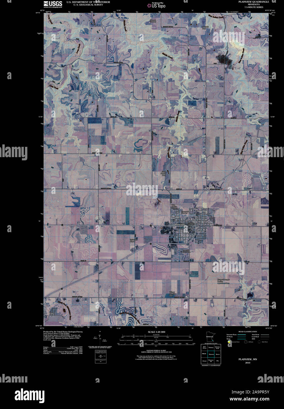 USGS TOPO Map MInnesota MN Plainview 20100806 TM restauro invertito Foto Stock