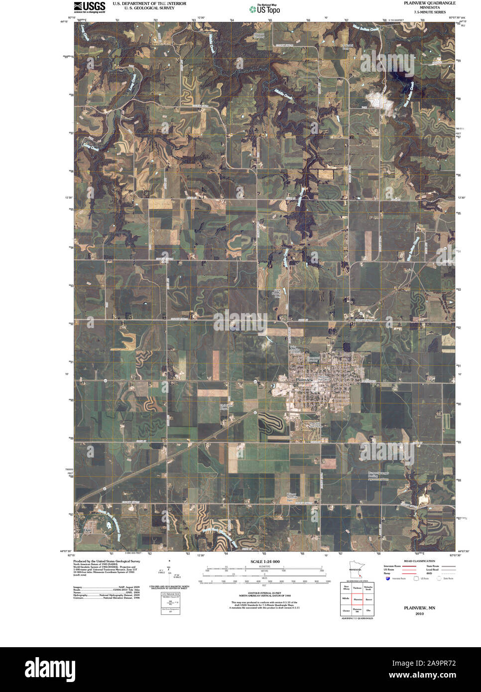 USGS TOPO Map MInnesota MN Plainview 20100806 TM il restauro Foto Stock
