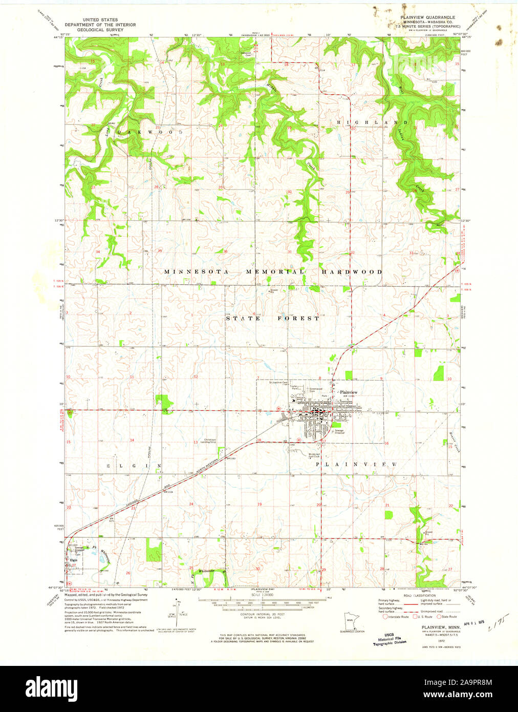 USGS TOPO Map MInnesota MN Plainview 805286 1972 24000 Restauro Foto Stock