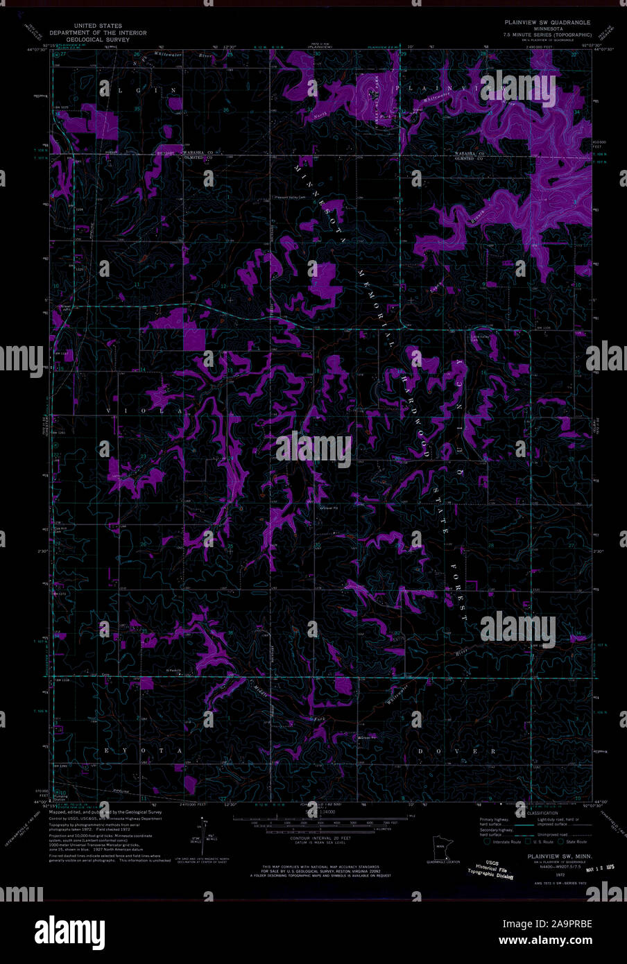 USGS TOPO Map MInnesota MN Plainview SW 805289 1972 24000 Restauro invertito Foto Stock