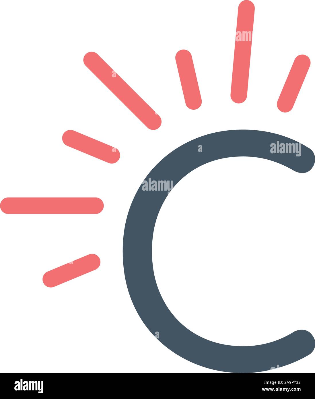 Lettera C icona logo con raggi o sunburst. template logo design. Stock illustrazione vettoriale isolati su sfondo bianco. Illustrazione Vettoriale