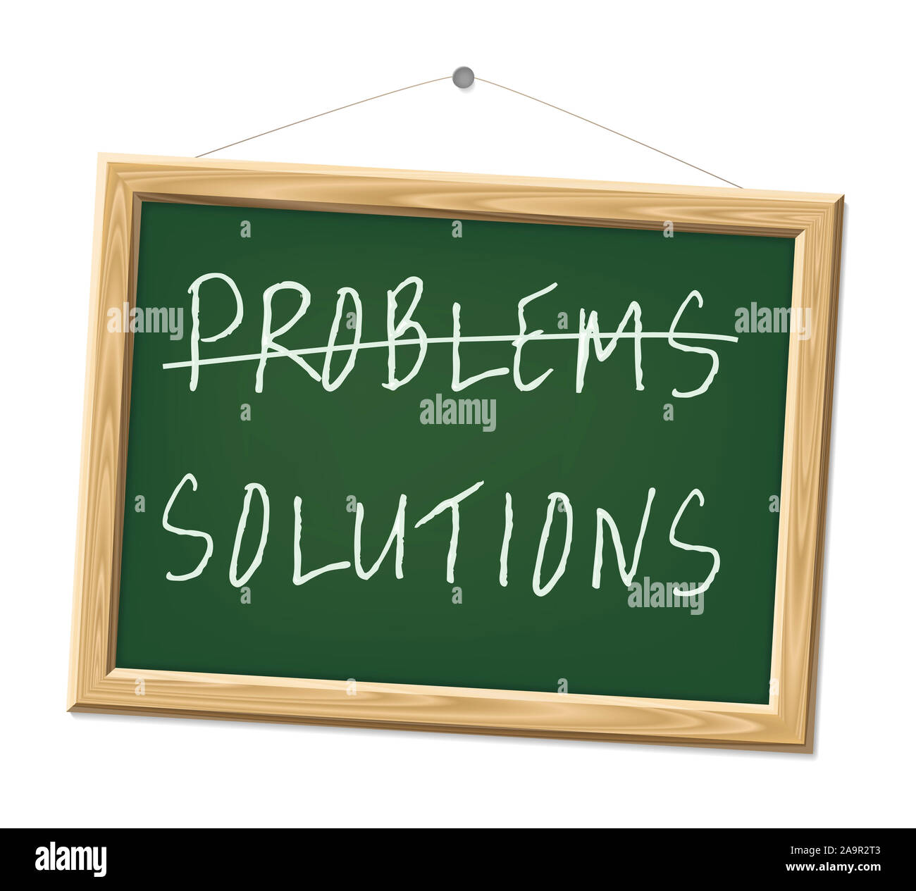 Un Chalk board con le parole i problemi e le soluzioni Foto Stock