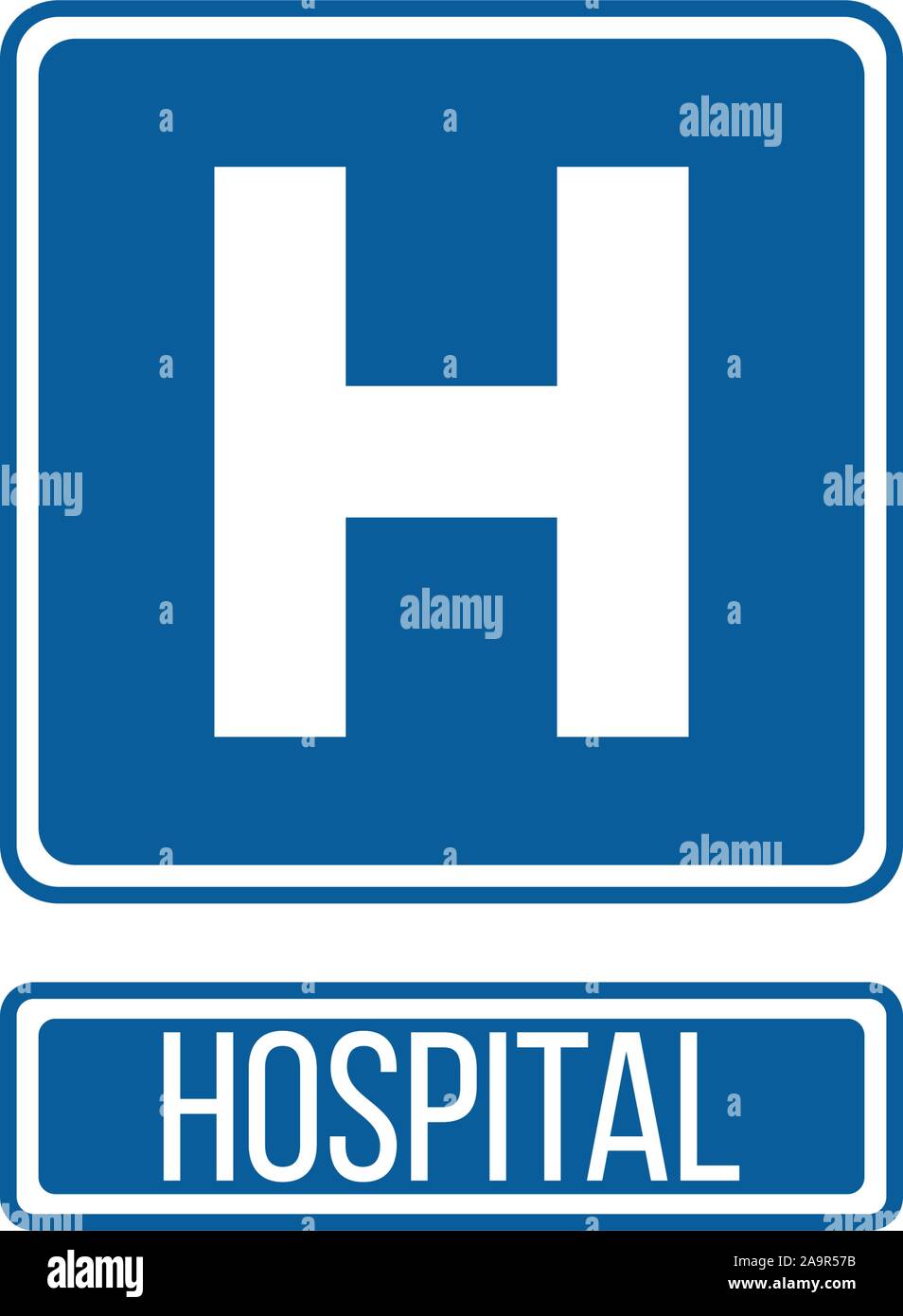 Ci ospedale cartello stradale, Stock illustrazione vettoriale isolati su sfondo bianco. Illustrazione Vettoriale