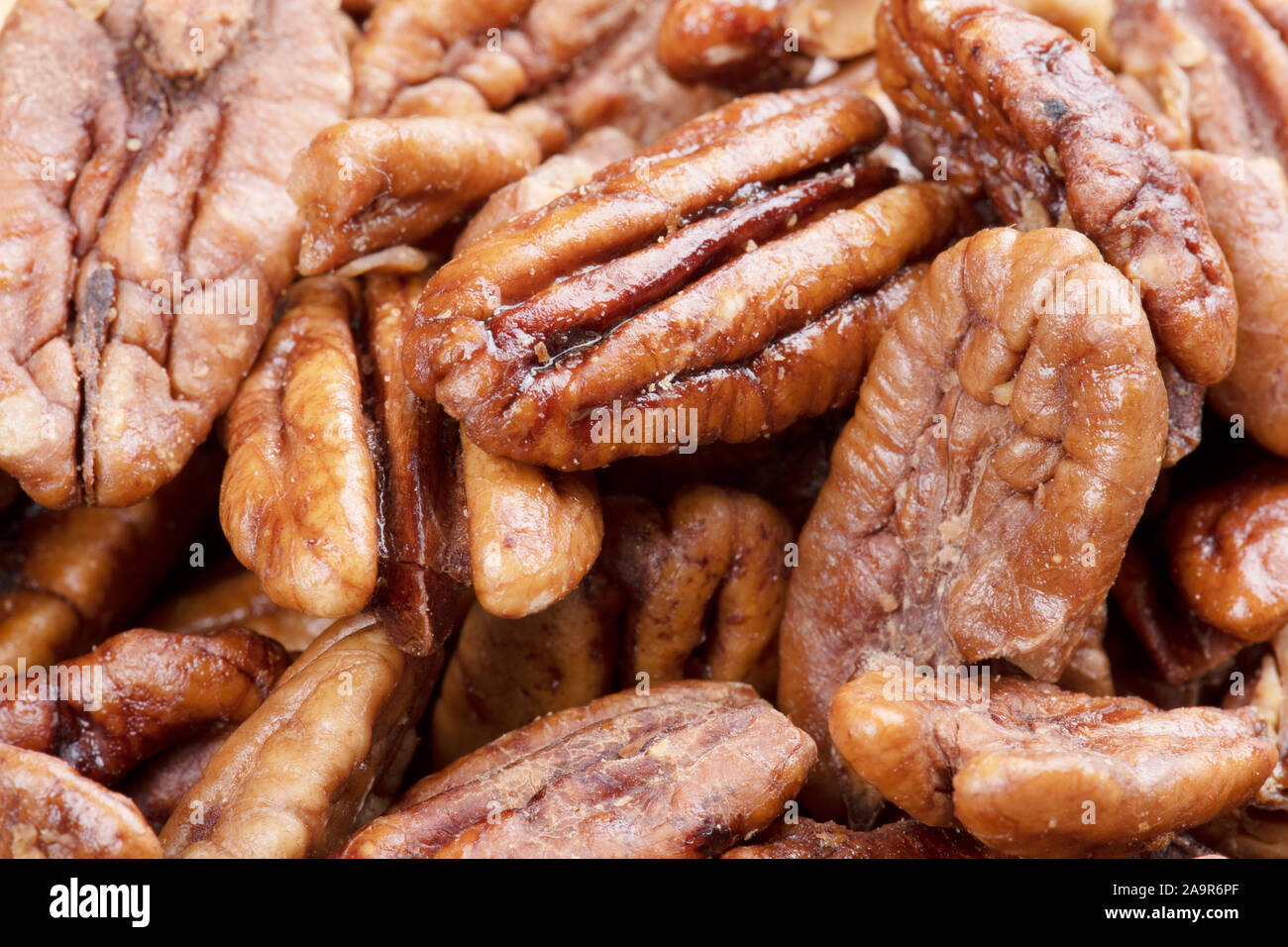 Close up di deliziose noci pecan, rendono il perfetto snack alimentare Foto Stock