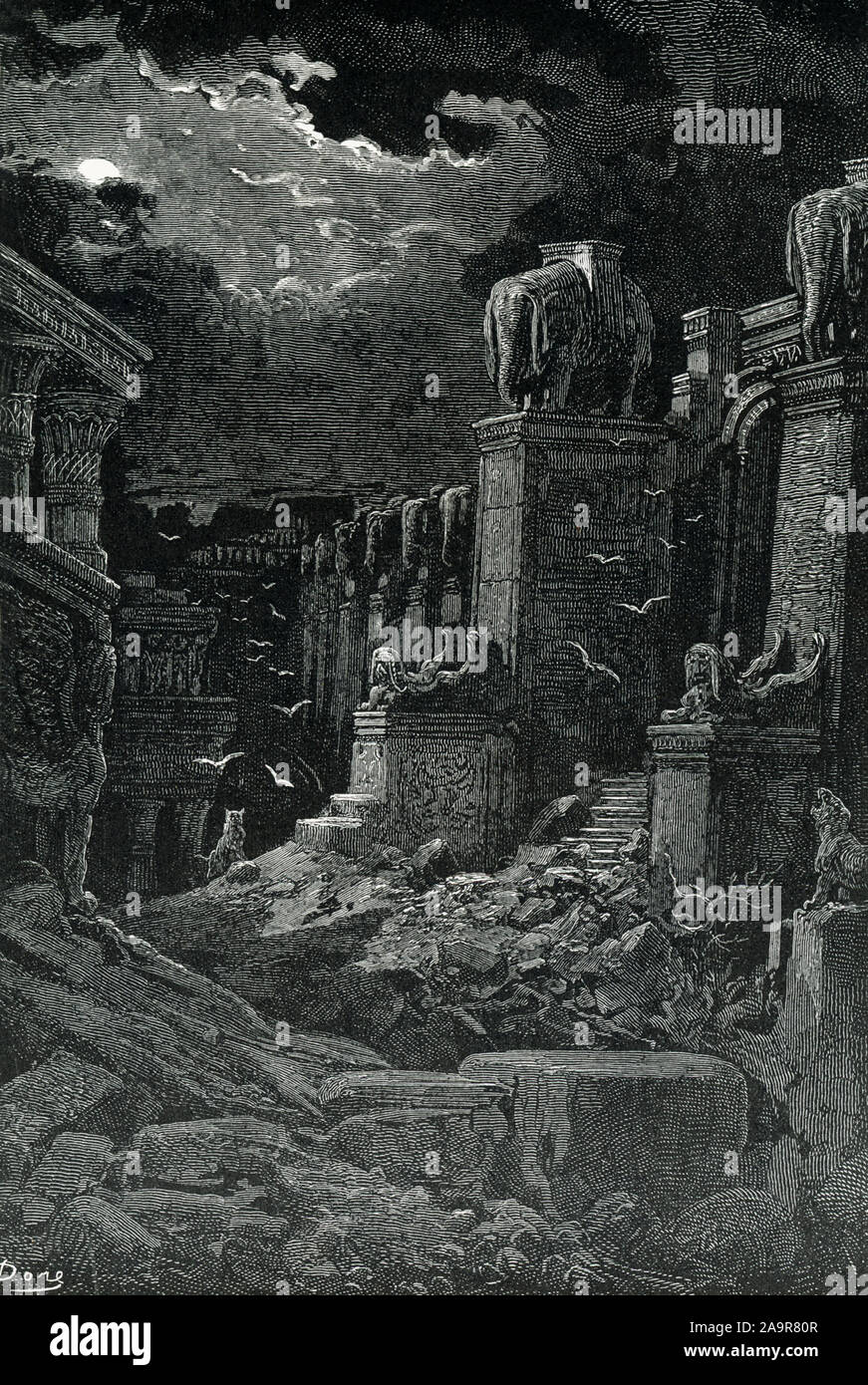 Il Libro della Rivelazione, spesso chiamato il libro delle Rivelazioni, Apocalisse di Giovanni, l Apocalisse di Giovanni, la rivelazione o semplicemente la Rivelazione, la rivelazione di Gesù Cristo o l'Apocalisse, è la versione finale del libro del Nuovo Testamento, e quindi anche la versione finale del libro della Bibbia cristiana. Esso si riferisce alla caduta di Babilonia. Storicamente, la caduta di Babilonia indica la fine dell'Impero Neo-Babylonian dopo che essa è stata conquistata dall'Impero Achemenide nel 539 A.C. Foto Stock