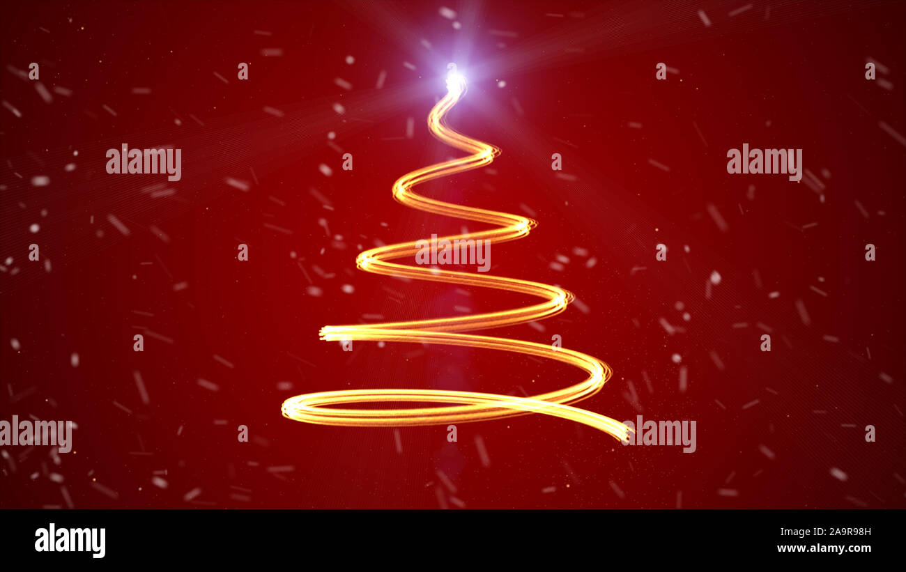 Particelle d'oro glitter su albero di natale il percorso forma su sfondo rosso. Celebrare astratto concetto di sfondo. Lucido e brillante Stile per party backdr Foto Stock