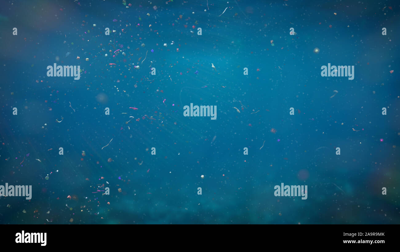 Inquinamento di plastica, micro nurdles in acqua di mare Foto Stock