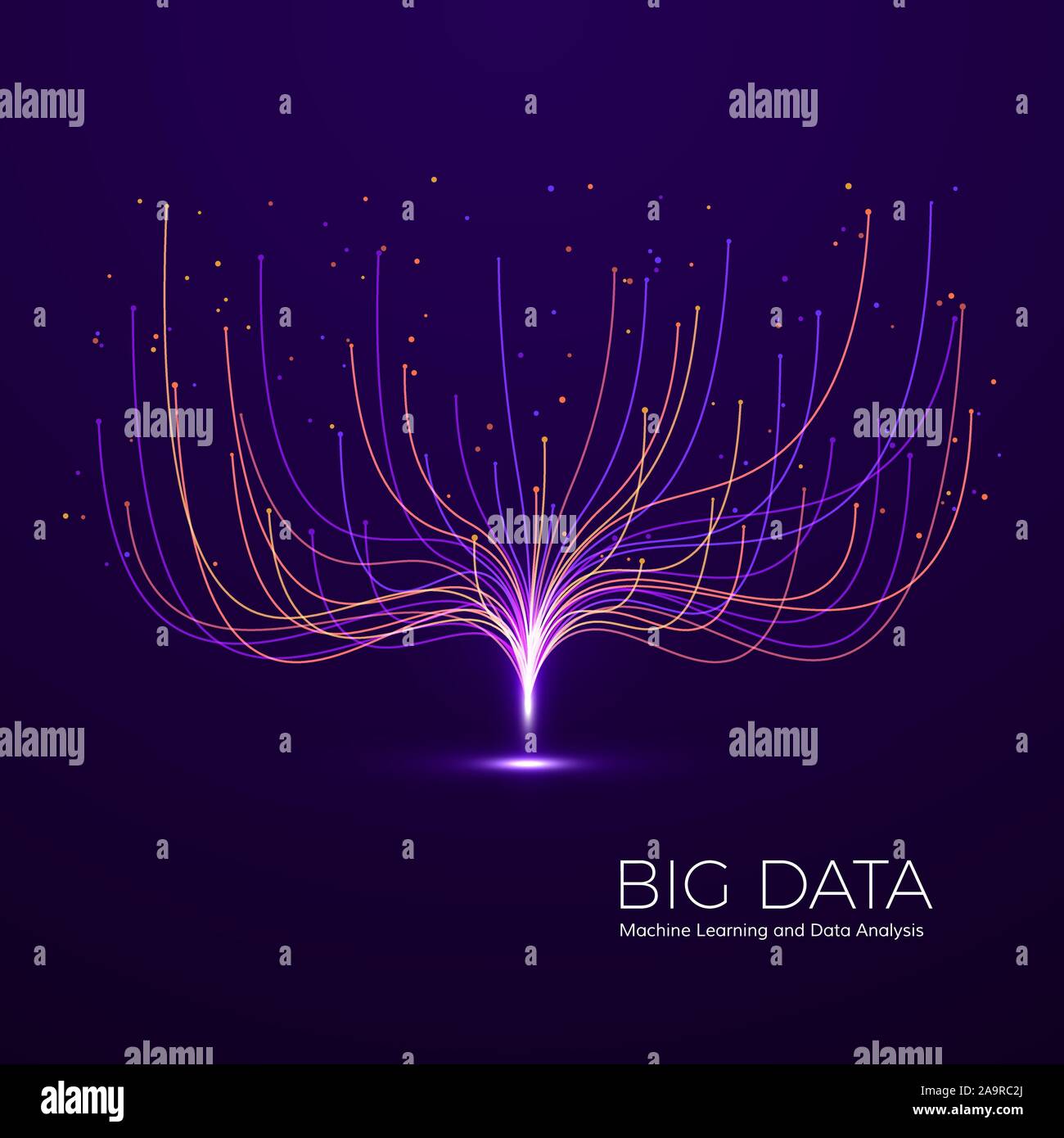 Grande macchina dei dati di apprendimento e di analisi dei dati. La tecnologia digitale di visualizzazione. Dot e linee di connessione del flusso dei dati e di elaborazione delle informazioni. Vettore Illustrazione Vettoriale