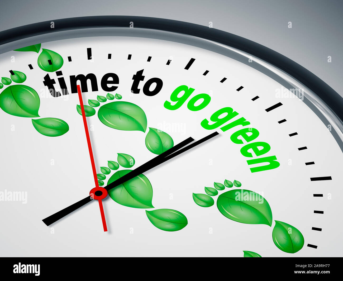 Ein simples Ziffernblatt einer Uhr mit der Aufschrift: 'il tempo per andare a verde". Foto Stock