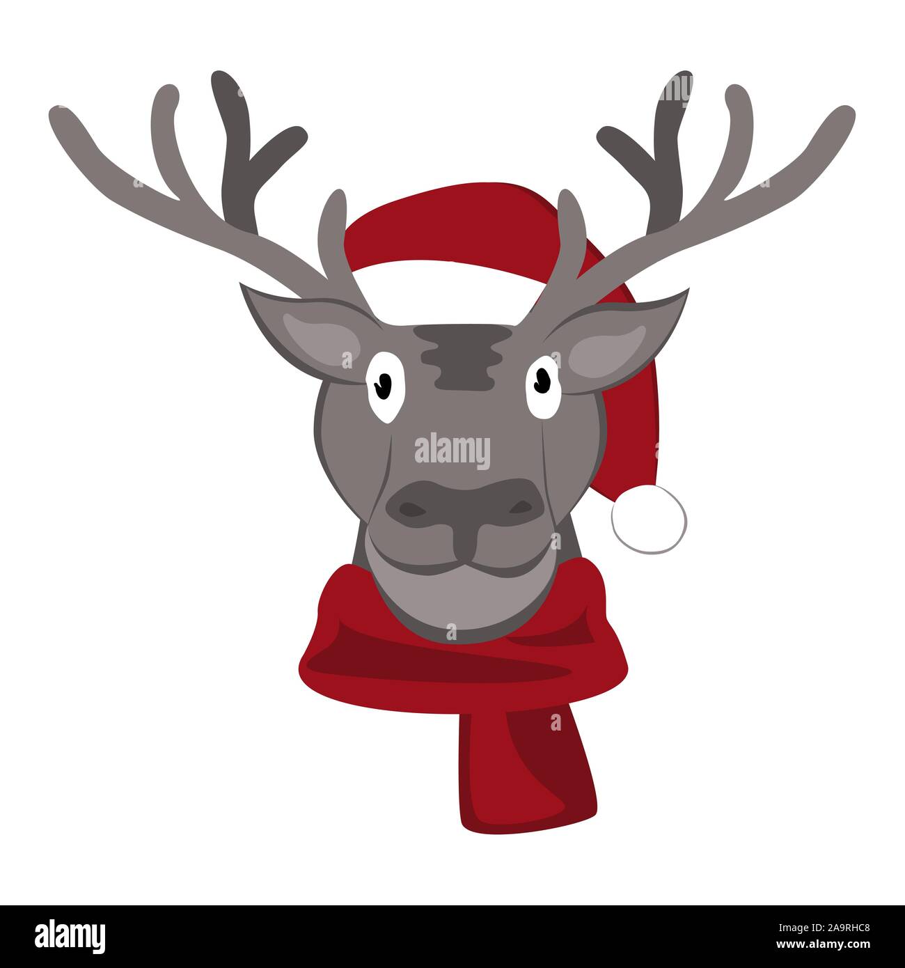 Natale cervi in Santa Claus Hat illustrazione vettoriale. Cartoon icona animale Illustrazione Vettoriale