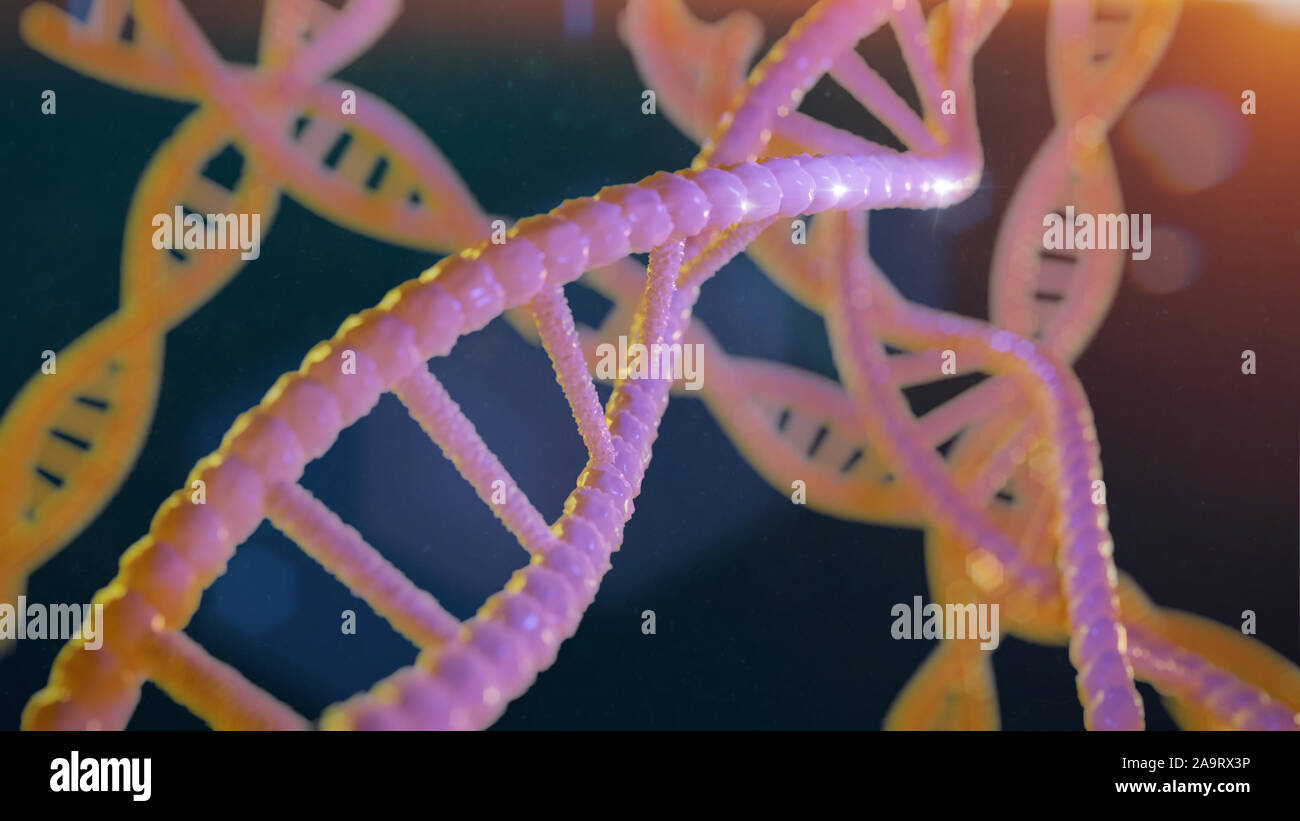 La struttura del DNA, molecola concetto, Double helix che trasportano le istruzioni di genetica Foto Stock
