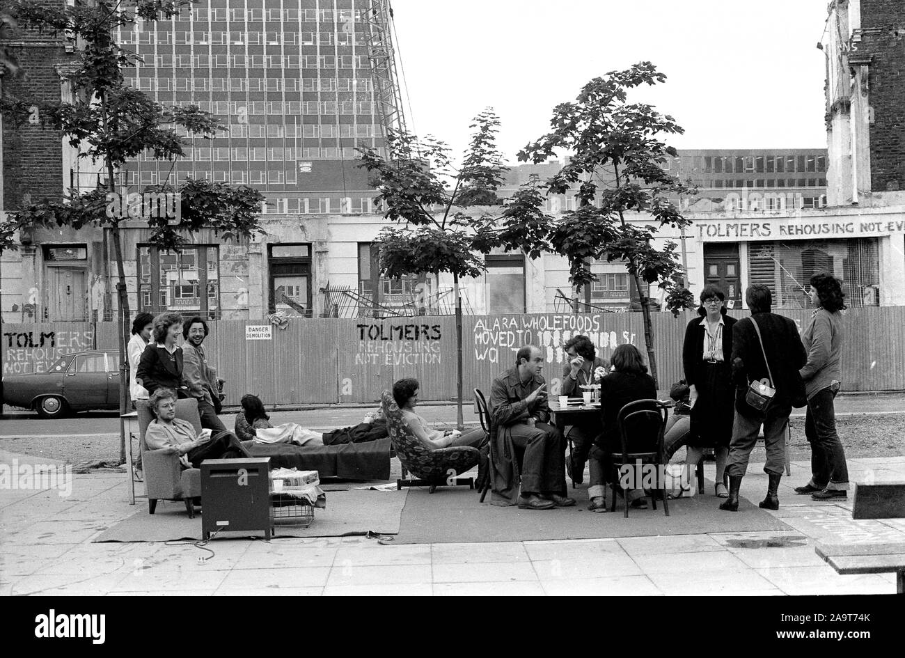 Tolmers contenitore quadrato di residenti di protesta contro la campagna di Camden Consiglio 1978 Foto Stock