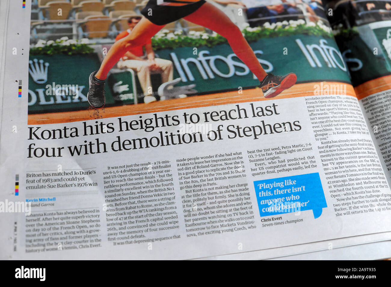 "Konta hits altezze per raggiungere las quattro con demolizione di Stephens' sport tennis articolo del Guardian di giugno 2019 LONDON REGNO UNITO Foto Stock