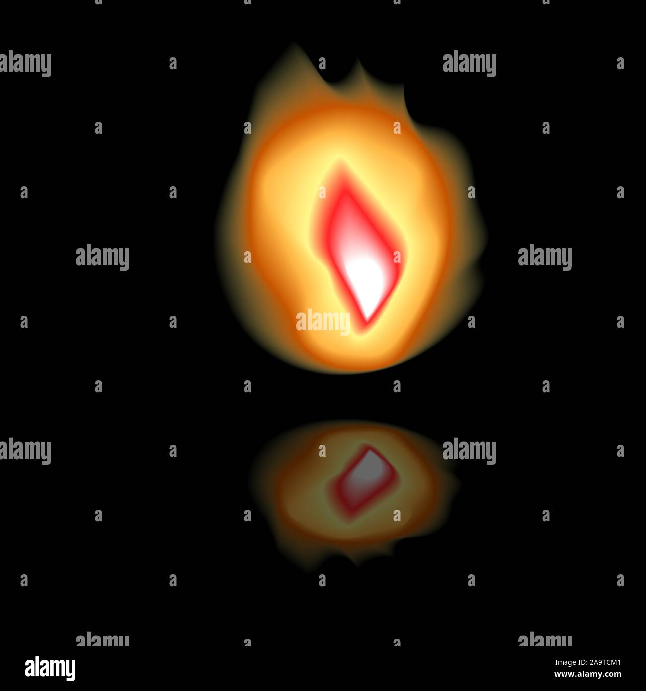 Fiamma con la riflessione su una superficie nera. Illustrazione Vettoriale