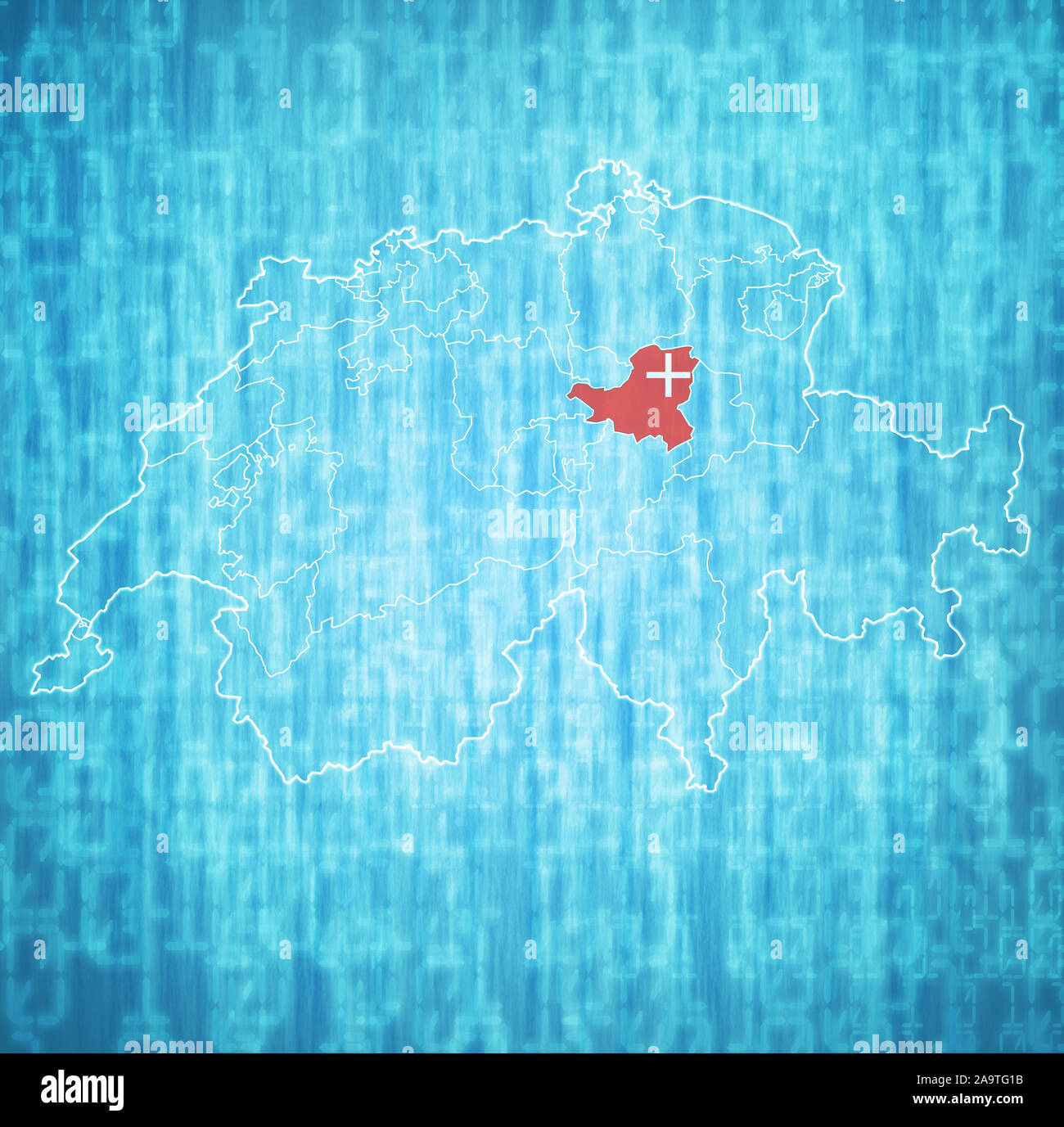 Bandiera e territorio del Cantone di Svitto sulla mappa di divisioni amministrative della Svizzera Foto Stock