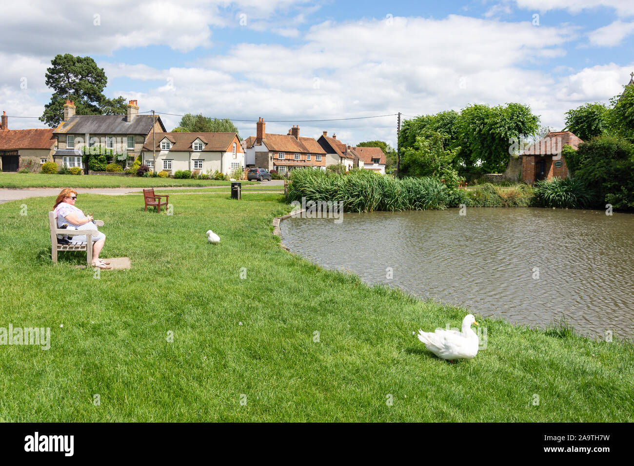 Duck Pond, Chiesa fine, Haddenham, Buckinghamshire, Inghilterra, Regno Unito Foto Stock