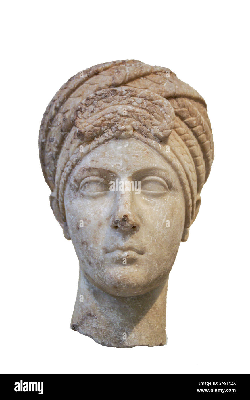 Antico Romano il busto di una donna sconosciuta - Archeologico Nazionale Museu, Atene, Grecia Foto Stock