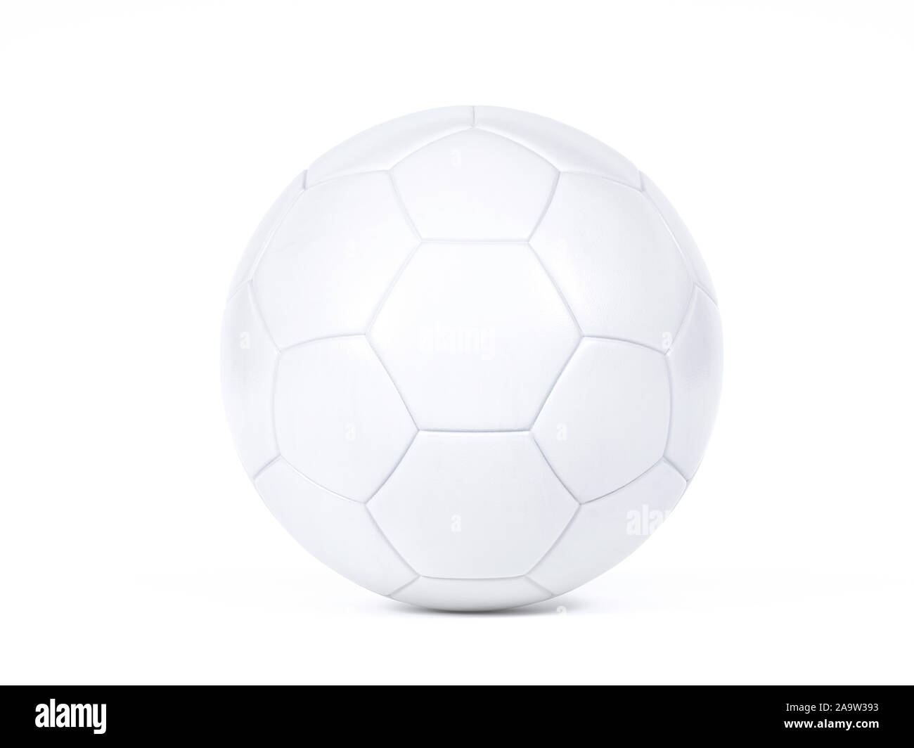 Bianco isolato il calcio o il pallone da calcio centrato su uno sfondo bianco con ombra Foto Stock