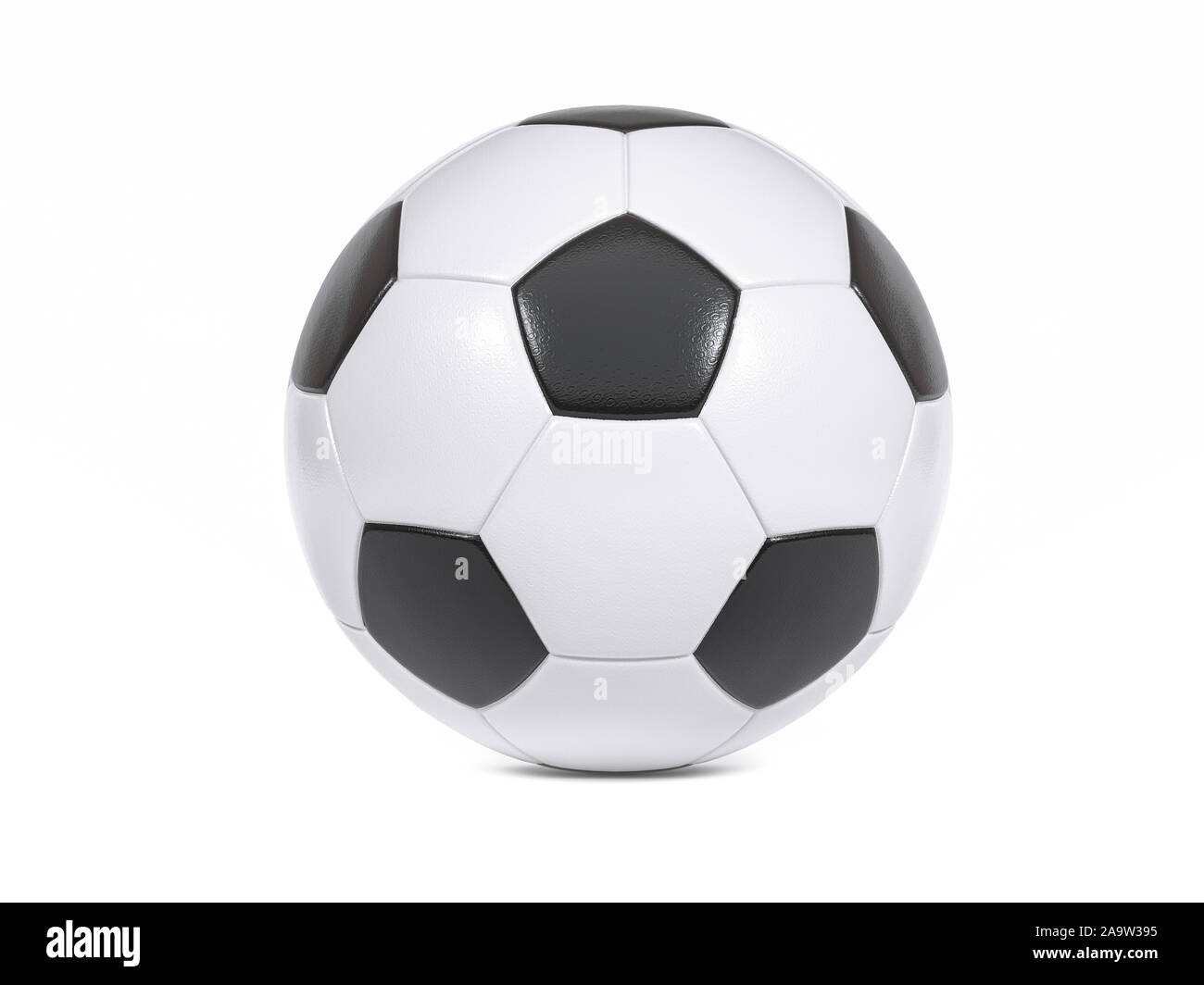 Tradizionale in bianco e nero pallone da calcio o calcio su uno sfondo bianco con piccola ombra e spazio di copia Foto Stock
