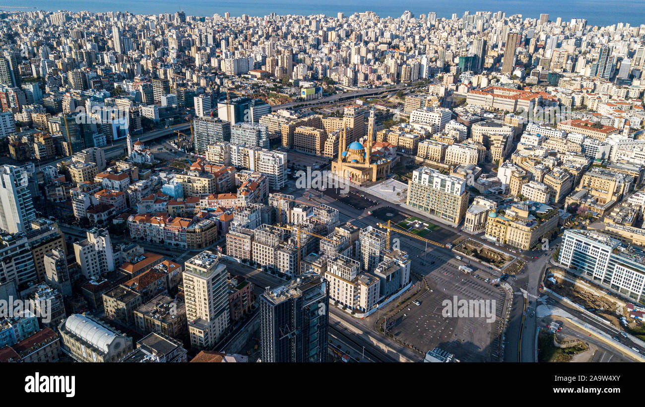 Il centro cittadino di Beirut e Mohammad Al-Amin moschea, Beirut, Libano Foto Stock