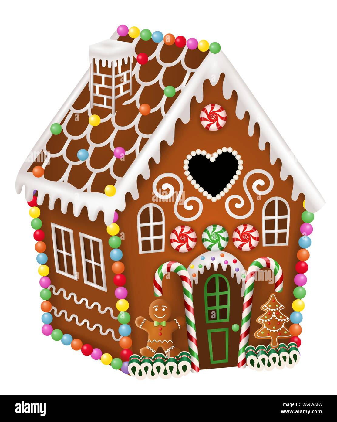 Gingerbread house con natale caramelle, Gingerbread Man e gingerbread tree Illustrazione Vettoriale