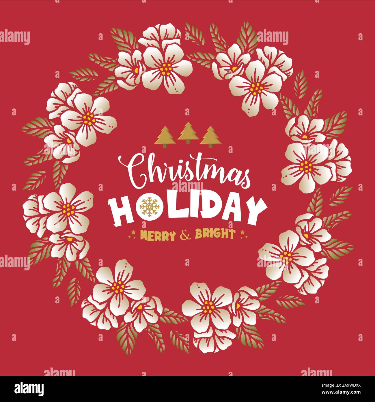 Lettering delle vacanze di Natale e Capodanno, con corona moderno telaio. Vettore Illustrazione Vettoriale