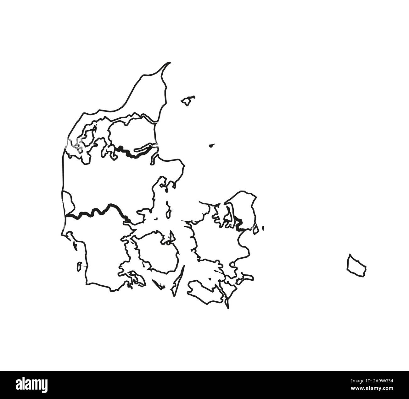 Danimarca mappa su sfondo bianco. Illustrazione Vettoriale. Illustrazione Vettoriale
