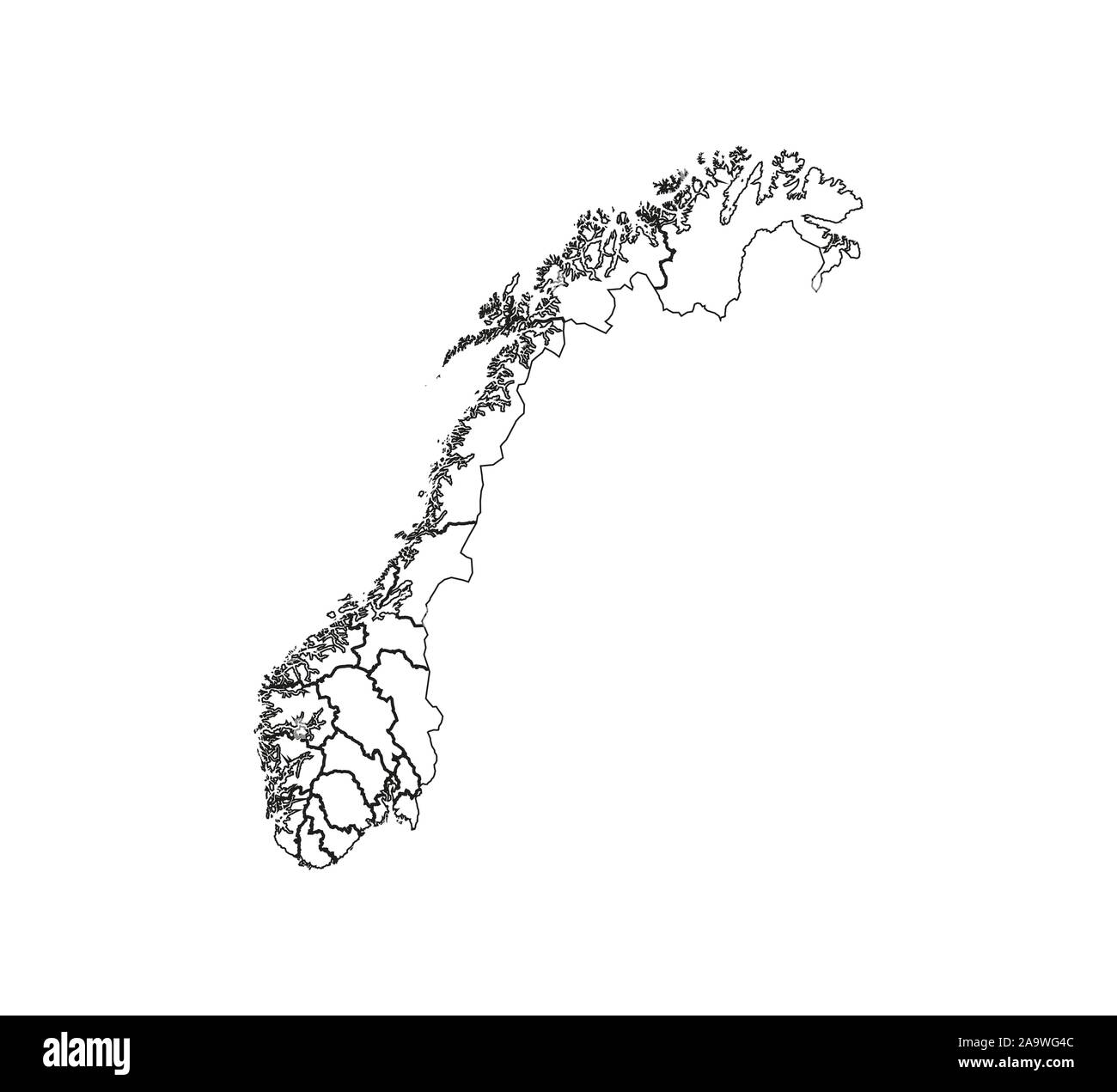 Mappa Norvegia su sfondo bianco. Illustrazione Vettoriale. Illustrazione Vettoriale