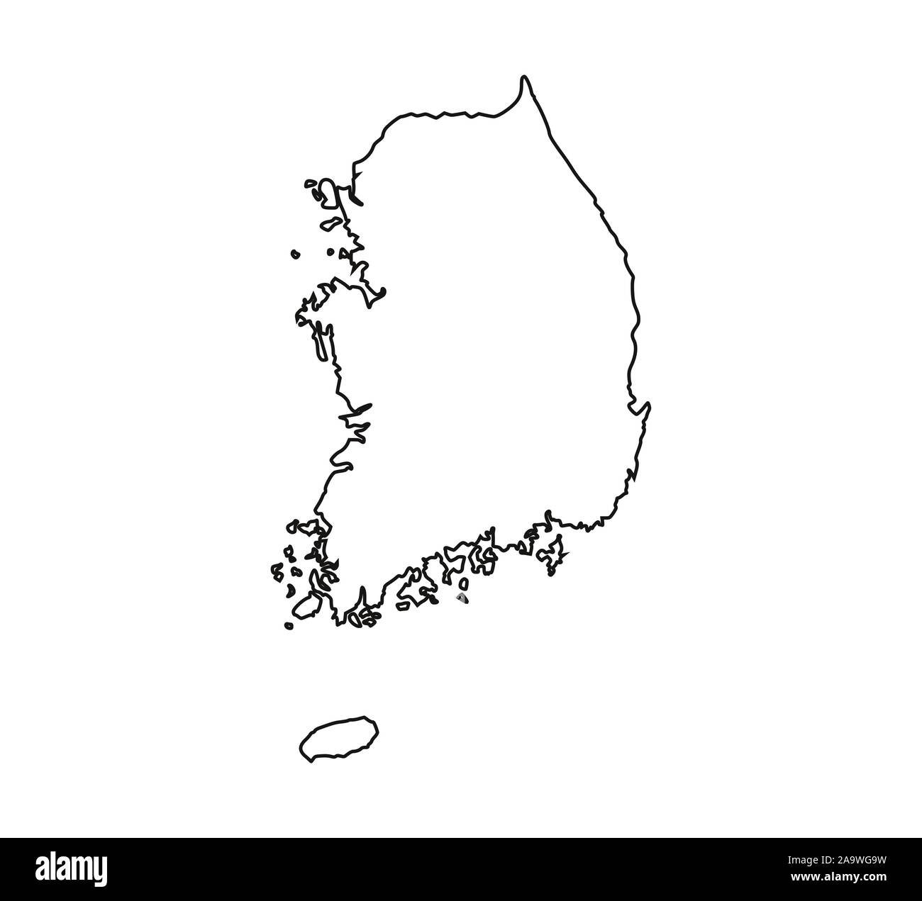 Corea del Sud mappa su sfondo bianco. Illustrazione Vettoriale. Contorno. Illustrazione Vettoriale