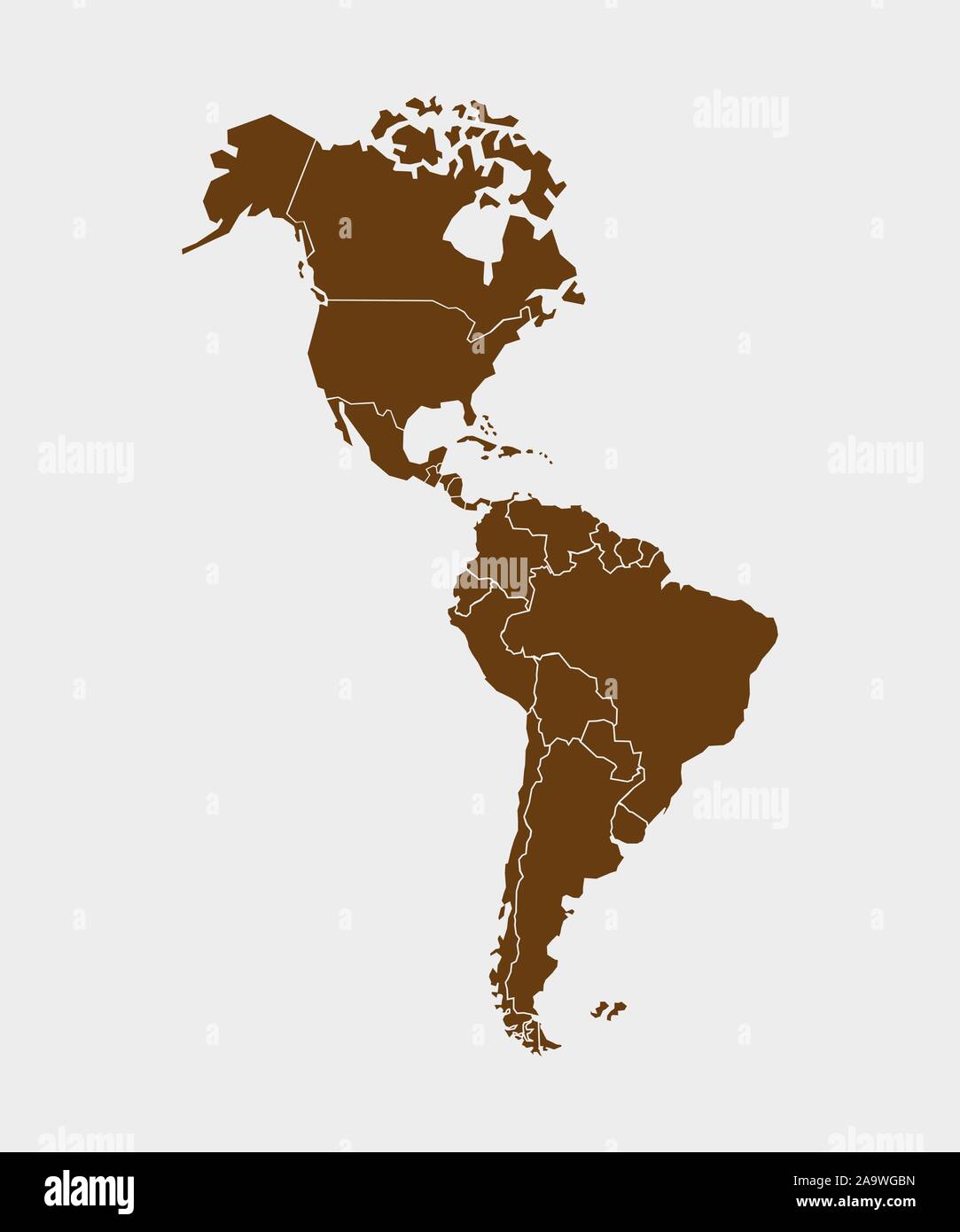 Nord e Sud America con i confini, illustrazione vettoriale. Illustrazione Vettoriale