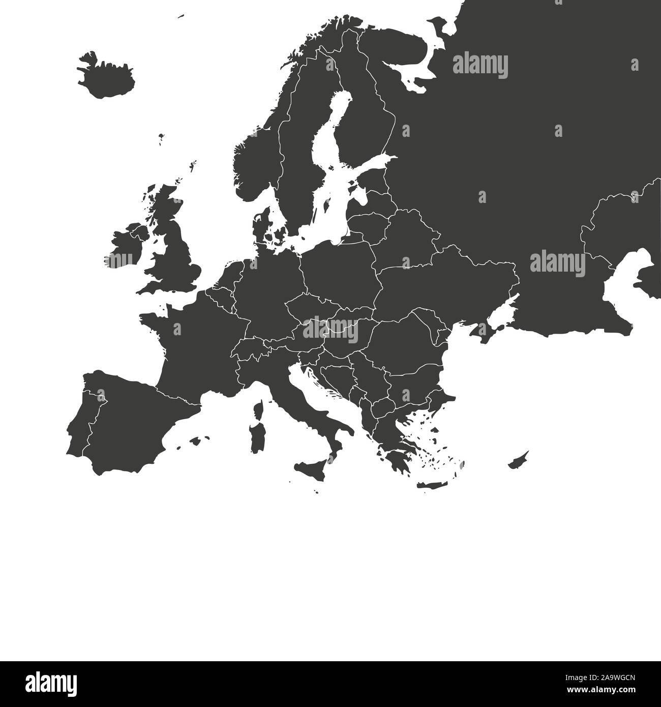 Mappa Europa con i confini, illustrazione vettoriale. Illustrazione Vettoriale