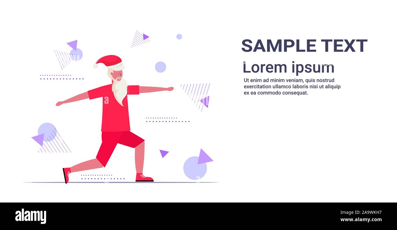 Santa Claus facendo squat esercizi uomo barbuto allenamento allenamento uno stile di vita sano concetto natale e capodanno celebrazione copia orizzontale dello spazio di lunghezza completa illustrazione vettoriale Illustrazione Vettoriale