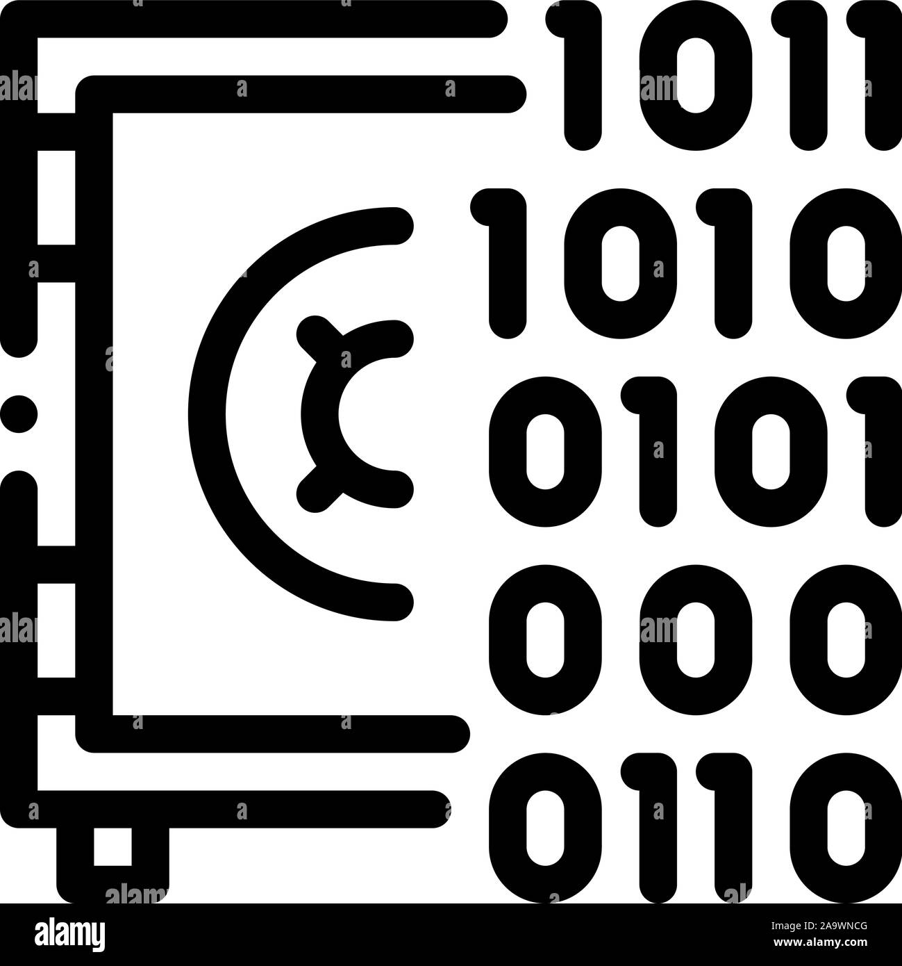 La pirateria informatica con codice binario vettore icona illustrazione di contorno Illustrazione Vettoriale