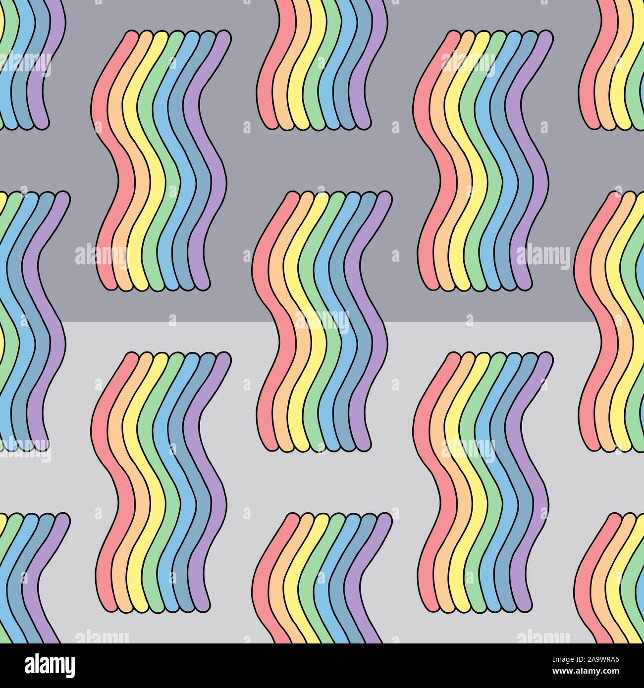 Astratta disegnata a mano vector seamless pattern. Onde arcobaleno colorato per la superficie di progettazione, tessili, carta da imballaggio, sfondo, custodia per telefono prin Illustrazione Vettoriale