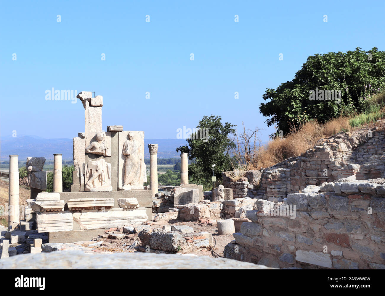 Le statue e le rovine di Efeso in Turchia. Patrimonio mondiale dell UNESCO Foto Stock
