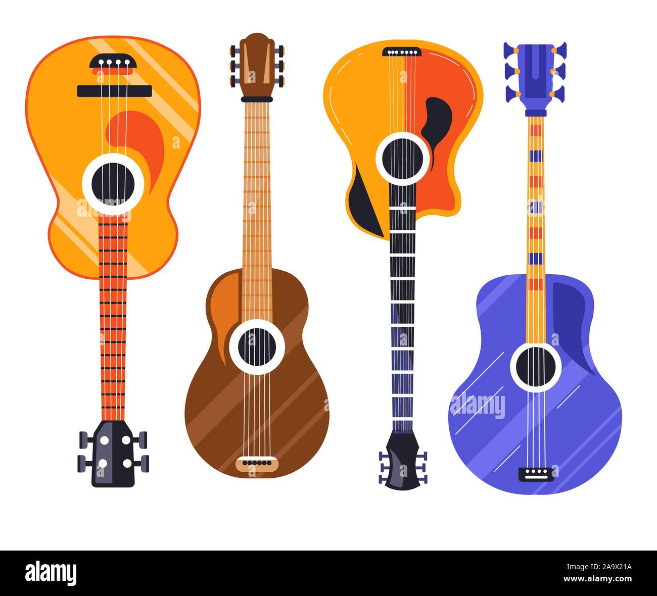 Chitarra icone isolato, stringa pizzicata strumenti musicali Illustrazione Vettoriale