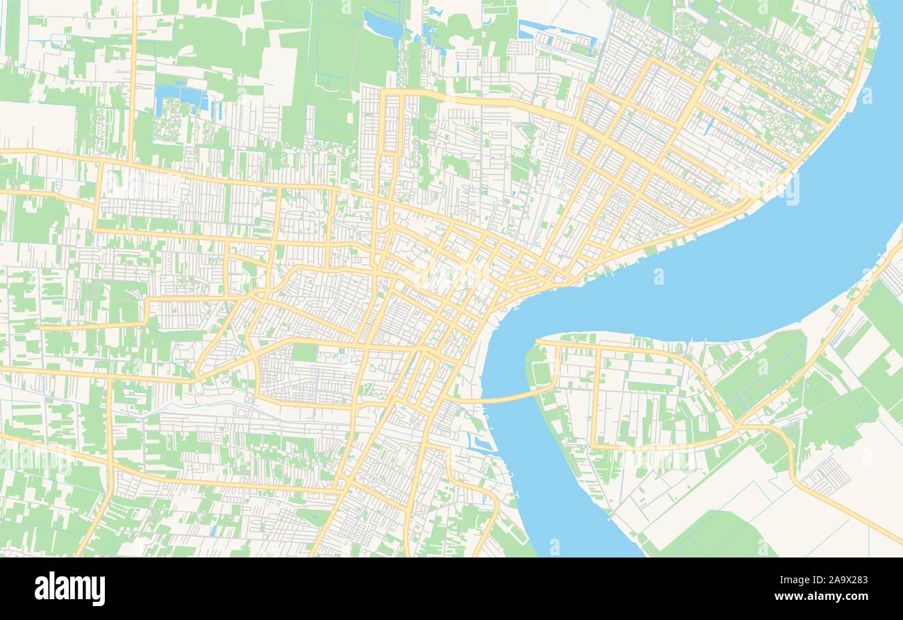 Versione stampabile cartina stradale di Paramaribo, Suriname. Mappa modello per uso aziendale. Illustrazione Vettoriale