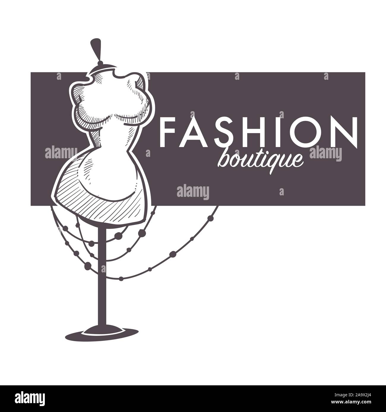 Shopping, moda femminile boutique isolato icona schizzo Illustrazione Vettoriale