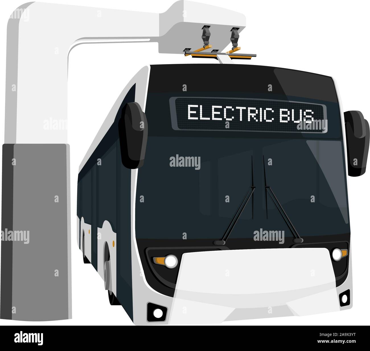 Il bus elettrico sorge presso la stazione di carica. Illustrazione Vettoriale Illustrazione Vettoriale