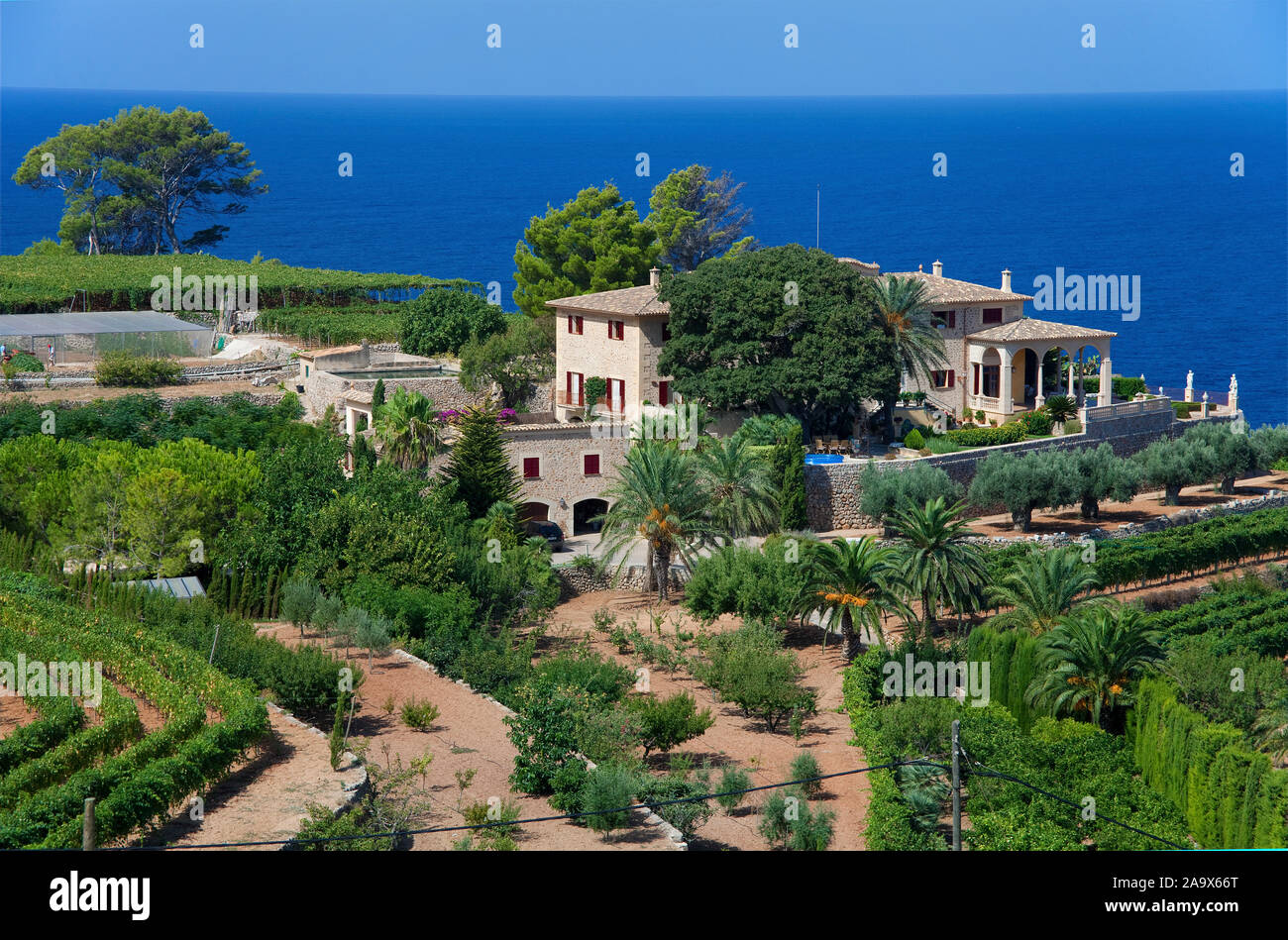 Finka an der Küste bei bei Banyalbufar, Mallorca, Balearen, Spanien | Finca presso la costa di Banyalbufar, Maiorca, isole Baleari, Spagna Foto Stock