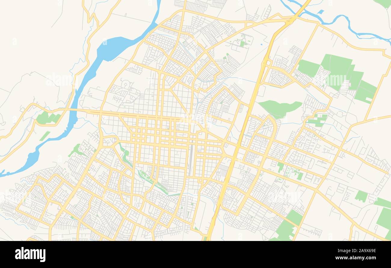 Versione stampabile cartina stradale di Talca, Cile. Mappa modello per uso aziendale. Illustrazione Vettoriale