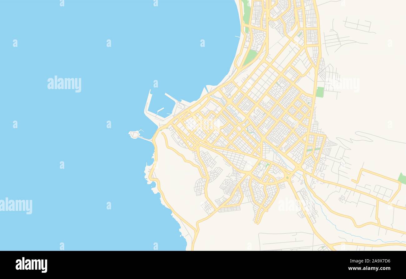 Versione stampabile cartina stradale di Arica, Cile. Mappa modello per uso aziendale. Illustrazione Vettoriale