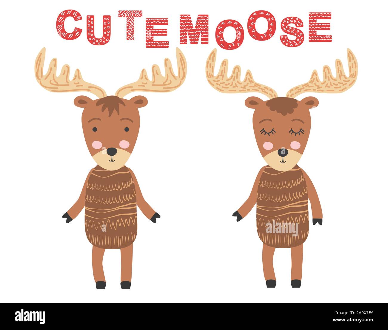 Carino alci, giovane. Alci scandinavi, i bambini della stampa, poster, progettazione del disegno a mano, citazione Illustrazione Vettoriale