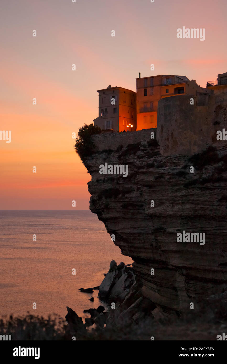 Blick auf Bonifacia, Sonnenuntergang, Insel Korsika, Frankreich, Foto Stock