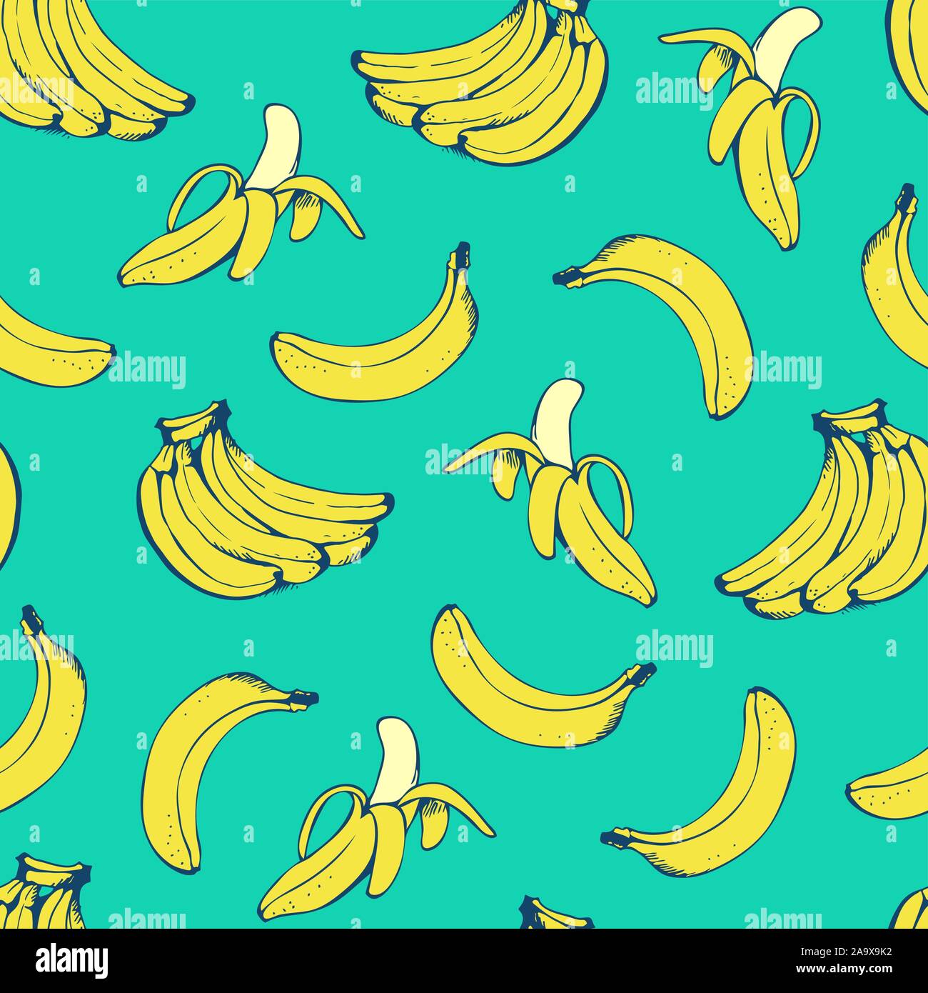 Banana seamless pattern, vettore con sfondo giallo le banane per la camicia hawaiana Illustrazione Vettoriale